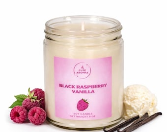 Black Raspberry Vanilla Scented Soy Candle | Self Care Gift | Aesthetic Room Decor | Cute 8oz Candle | Birthday Gift Ideas | Berries Candle