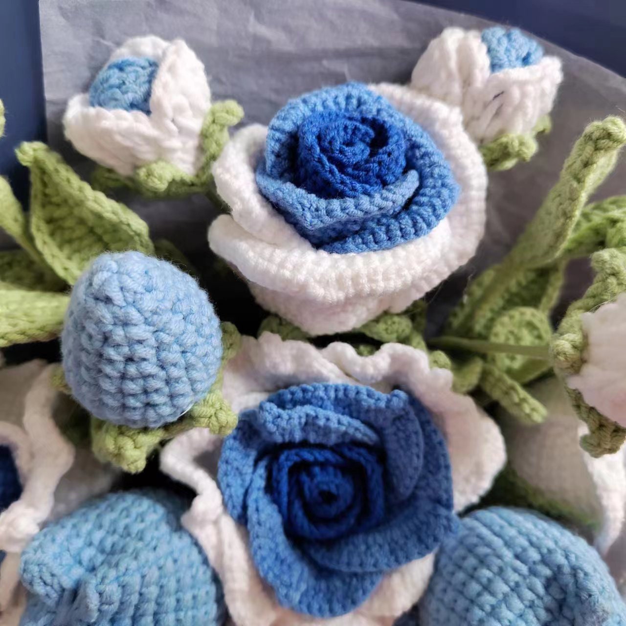 Wollstrick Blaue Rose Blume,Hand gestrickte Blumen,Alentiner Tag