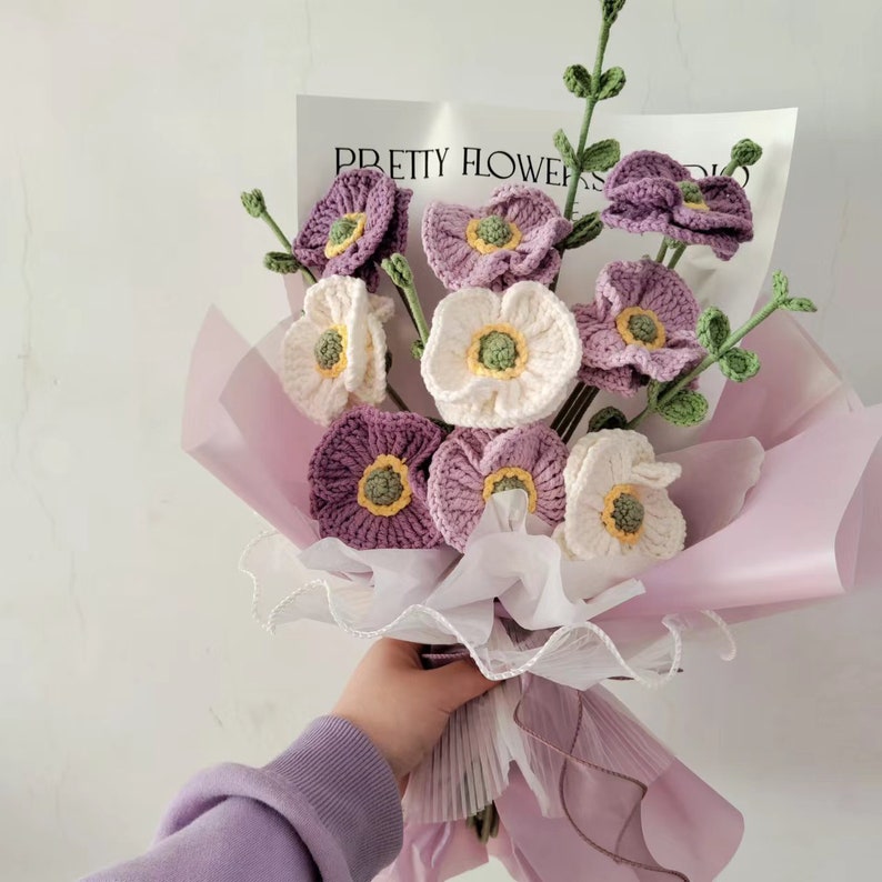 Purple Yarn Flower Bouquet,knitted Flowers,crochet Bouquet,ramo Crochet