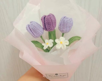 Handmade tulips flowers bouquet,crochet tulips,Mother's Day,Father's Day,knitted Flowers,decorate flowers,wedding flowers