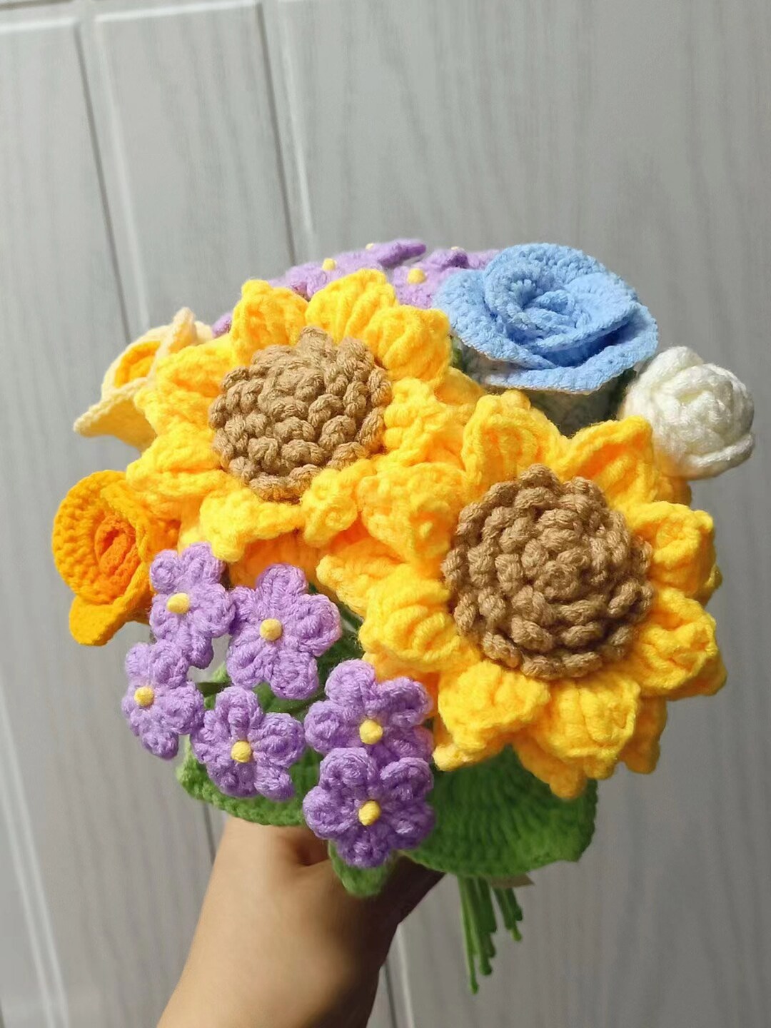 Handmade Flowers Bouquet,crochet Flower Bouquet,knitting Flower,sunflower, Bouquet for Friend