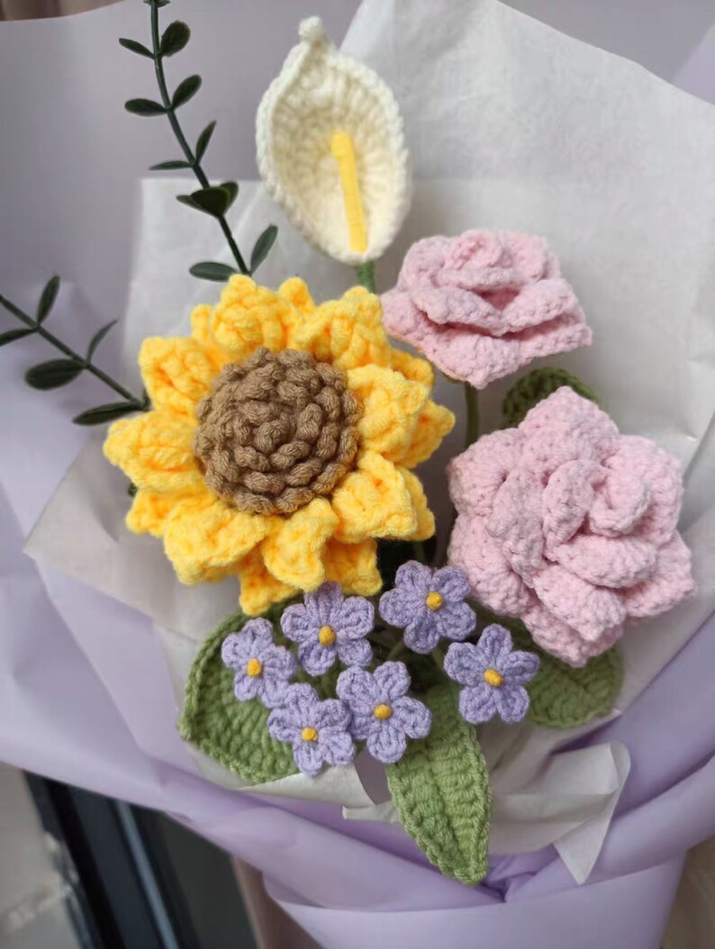 Handmade Flowers Bouquet Crochet Flower Bouquetsunflower Etsy