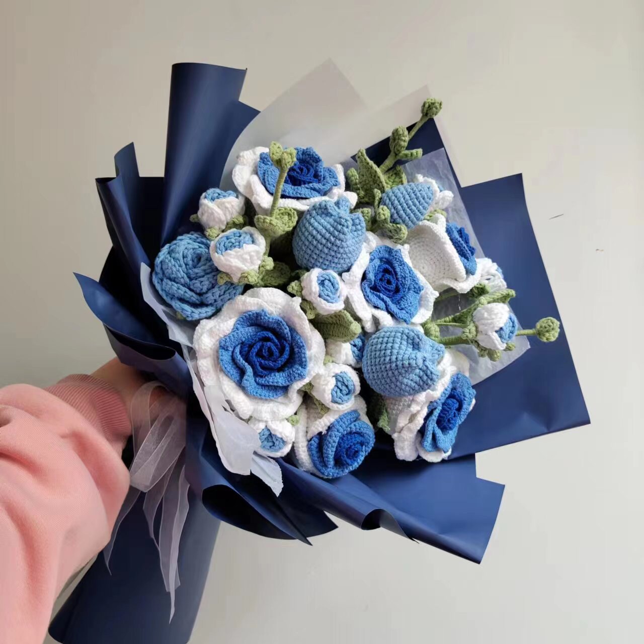 Wollstrick Blaue Rose Blume,Hand gestrickte Blumen,Alentiner Tag