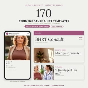 Perimenopause Instagram Templates | 242 Social Media Templates | BHRT & Menopause Clinic Canva Bundle