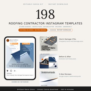 Roofing Contractor Instagram Templates | Storm Damage, Estimate, Before After Posts (Canva Kit)