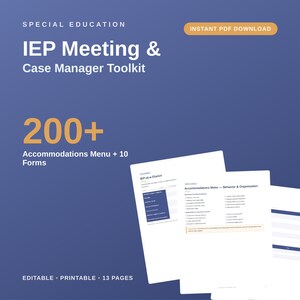 IEP Meeting and Case Manager Toolkit | 200+ Accommodations Menu, Agenda, Parent Input, Caseload Tracker | Special Education SPED PDF