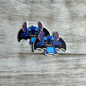 Stitch Bat à dos plat en résine plane | Halloween | Noeud central pour cheveux, porte-clés, embellissement pour album