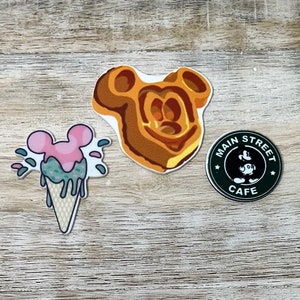Complete set van Disney Main Street Eats Flat Back Planar Resin | Mickey Wafel, Café | Haarboogcentrum, sleutelhanger, plakboekversiering