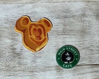 Juego completo Disney Main Street Eats Flat Back Planar Resin / GLITTER / Mickey Waffle / Hair Bow Center, Key Ring, Scrapbook Adorno