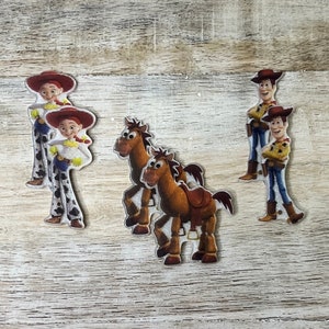 Resina planar com parte traseira plana de Toy Story | BRILHO | Woody, Jesse, alvo | Centro de laço de cabelo, chaveiro, enfeite de álbum de recortes
