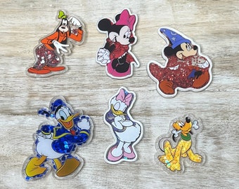 Disney Mickey Mouse, Pluto, Goofy, Donald & Daisy Duck Acrylic Shakers | Hair Bow Center, Key Ring, Scrapbook Embellishment