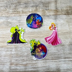 Conjunto completo de resina planar de parte traseira plana da Bela Adormecida | Fadas, Malévola | Centro de laço de cabelo, chaveiro, enfeite de álbum de recortes