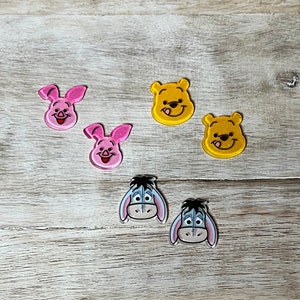 Resina planar com parte traseira plana do Ursinho Pooh | BRILHO | Leitão, Tigrão, Bisonho | Centro de laço de cabelo, chaveiro, enfeite de álbum de recortes