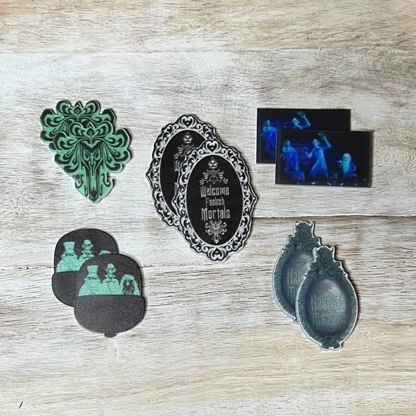 Haunted Mansion Attraction Flat Back Planar Resin | GLITTER | Hair Bow Center, Key Ring, Scrapbook Embellishment