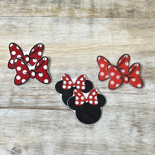 Minnie Mouse Flat Back Planar Resin | Red Bow Minnie Head| Hair Bow Center, Key Ring, Scrapbook Embellishment