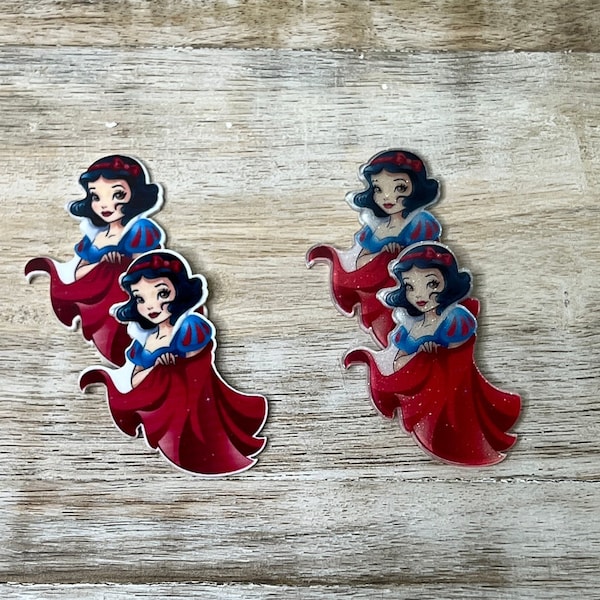 Snow White and the Seven Dwarfs Flat Back Planar Resin | GLITTER | Hair Bow Center, Key Ring, Scrapbook Embellishment