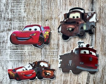 Complete Set of Disney Cars Flat Back Planar Resin | Tow Mater, Lightning McQueen, Red | Hair Bow Center, Key Ring, Scrapbook Embellishment