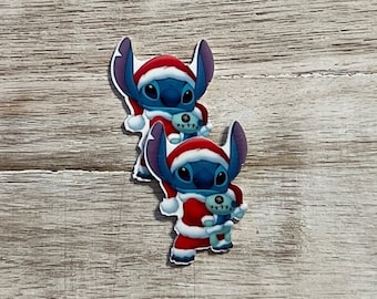 Stitch Santa Flat Back Planar Resin | Christmas | Hair Bow Center, Key Ring, Scrapbook Embellishment