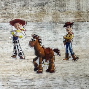 Conjunto completo de resina planar com parte traseira plana de Toy Story | BRILHO | Woody, Jesse, alvo | Centro de laço de cabelo, chaveiro, enfeite de álbum de recortes