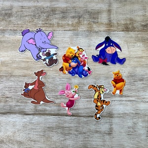 Conjunto completo de resina planar com parte traseira plana do Ursinho Pooh | Leitão, Tigrão, Bisonho | Centro de laço de cabelo, chaveiro, enfeite de álbum de recortes