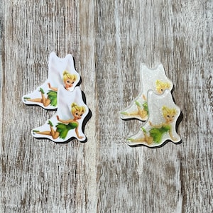 Peter Pan Flat Back Planar Resin | Tinker Bell | GLITTER | Hair Bow Center, Key Ring, Scrapbook Embellishment