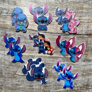 Lilo y Stitch - Base de resina plana con parte trasera plana, ángel, lazo para el pelo, llavero, adorno para álbum de recortes
