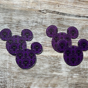 Haunted Mansion Purple Wallpaper Flat Back Planar Resin | Mickey Head Icon | GLITTER | Hair Bow Center, Key Ring, Scrapbook Embellishment