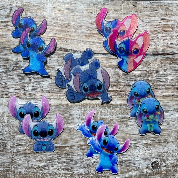 Decorazioni piatte in resina glitterata Lilo e Stitch / Abbellimenti per album