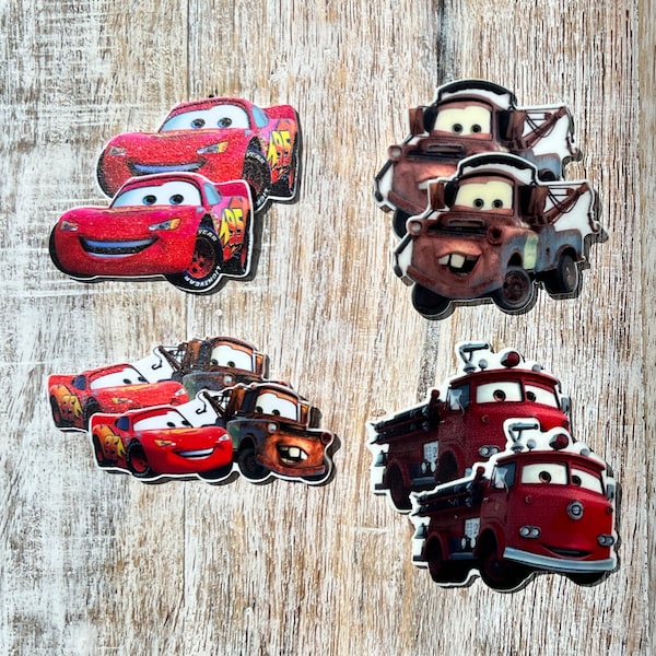 Disney Cars Flat Back Planar Resin | Tow Mater, Lightning McQueen, Red | Hair Bow Center, Key Ring, Scrapbook Embellishment