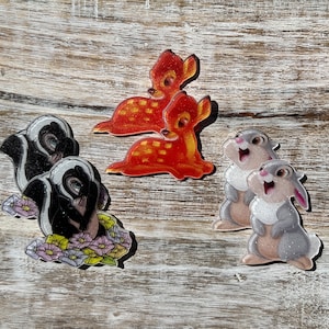 Juego completo de Bambi Flat Back Planar Resin / Flower, Thumper / GLITTER / Hair Bow Center, Key Ring, Scrapbook Adorno