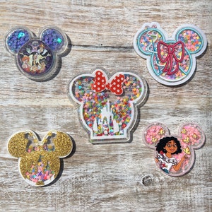 Disney Mickey and Minnie Mouse Heads Acrylic Shakers | Hair Bow Center, Key Ring, Scrapbook Embellishment