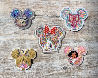 Disney Mickey and Minnie Mouse Heads Acrylic Shakers | Hair Bow Center, Key Ring, Scrapbook Embellishment