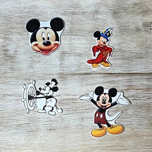 Conjunto completo de resina plana de Mickey Mouse / Steamboat Willie, Hechicero / Centro de lazo para el cabello, llavero, adorno de álbum de recortes