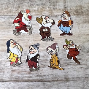 Complete Set of Snow White and the Seven Dwarfs Flat Back Planar Resin | Hair Bow Center, Key Ring, Scrapbook Embellishment