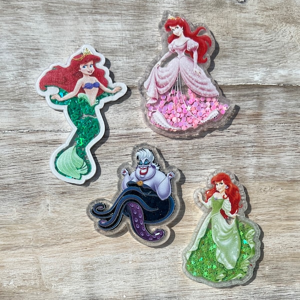Disney Little Mermaid Acrylic Shakers | Hair Bow Center, Key Ring, Scrapbook Embellishment