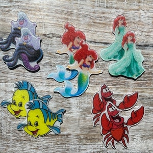 Résine Planaire à Dos Plat Petite Sirène | Ariel, Flet, Ursule, Sébastien | PAILLETTES | Centre d'arc de cheveux, porte-clés, embellissement d'album