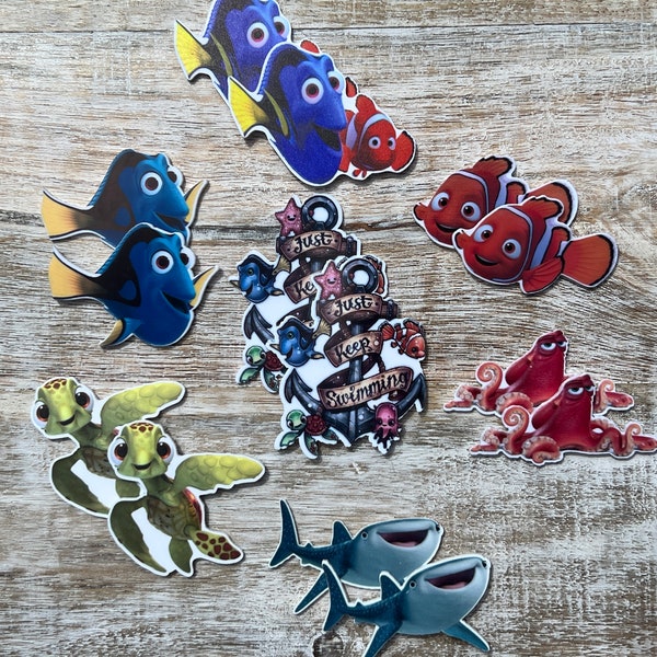 Finding Nemo Flat Back Planar Resin | Dory, Destiny, Hank, Squirt | Hair Bow Center, Key Ring, Scrapbook Embellishment