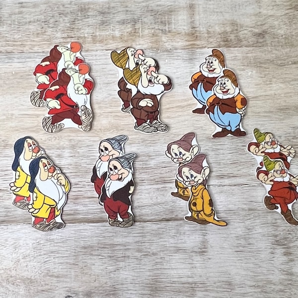 Snow White and the Seven Dwarfs Flat Back Planar Resin | Dopey, Grumpy, Doc, Bashful | Hair Bow Center, Key Ring, Scrapbook Embellishment