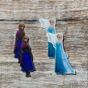 Bevroren vlakke achterkant vlakke hars | Anna en Elsa | GLITTER | Haarboogcentrum, sleutelhanger, plakboekversiering