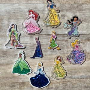 Agitadores acrílicos de princesas de Disney / Cenicienta, Bella, Jazmín, Aurora, Tiana, Blancanieves / Centro de lazos para el cabello, Llavero, Adorno para álbumes de recortes