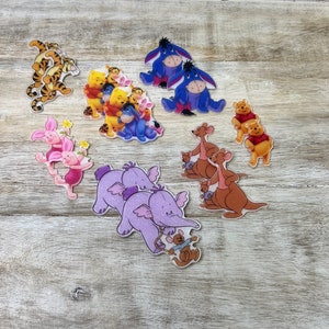 Resina planar com parte traseira plana do Ursinho Pooh | BRILHO | Leitão, Tigrão, Bisonho | Centro de laço de cabelo, chaveiro, enfeite de álbum de recortes