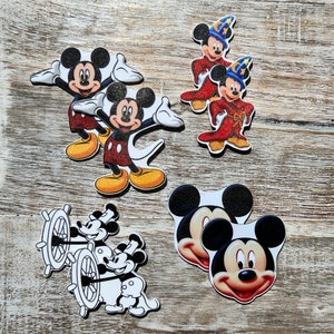 Mickey Mouse Flat Back Planar Resin | Steamboat Willie, Sorcerer | Hair Bow Center, Key Ring, Scrapbook Embellishment