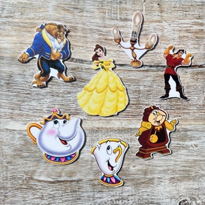 Set completo di resina planare con retro piatto La bella e la bestia / Belle, Gaston, Mrs. Potts / Centro dell'arco dei capelli, Portachiavi, Abbellimento dell'album