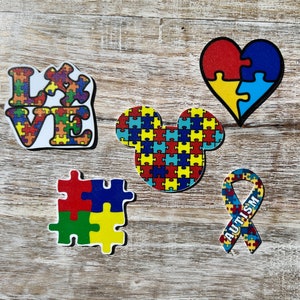 Complete set van Autisme Awareness Flat Back Planar Resin | Mickey-pictogram, lint, hart | Haarboogcentrum, sleutelhanger, plakboekversiering