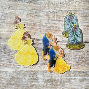 Bella e la Bestia Flat Back Planar Resin / Forever Rose / GLITTER / Hair Bow Center, Portachiavi, Abbellimento Scrapbook