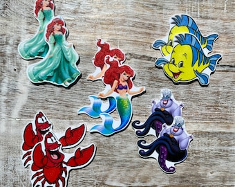 Little Mermaid Flat Back Planar Resin | Ariel, Flounder, Ursula, Sebastian | Hair Bow Center, Key Ring, Scrapbook Embellishment