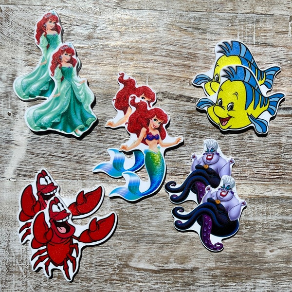 Little Mermaid Flat Back Planar Resin | Ariel, Flounder, Ursula, Sebastian | Hair Bow Center, Key Ring, Scrapbook Embellishment