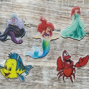 Ensemble complet de résine planaire à dos plat Little Mermaid | Ariel, Flet, Ursule, Sébastien | PAILLETTES | Hair Bow Center, Embellissement