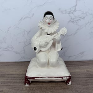 Vintage Sigma Taste Setter Harlequin Figurine Music Box, Musical Ceramic Clown Pierrot, Rotating Clown Melody Box, Nursery Room Decoration