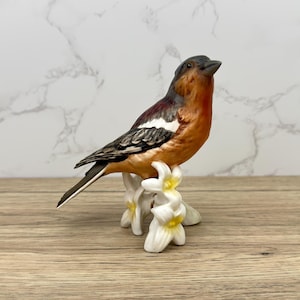 Vintage Goebel Chaffinch Figurine, Hand Painted Male Finch with Edelweiss, Goebel West Germany Bird Figurine, Ceramic Home Decoration